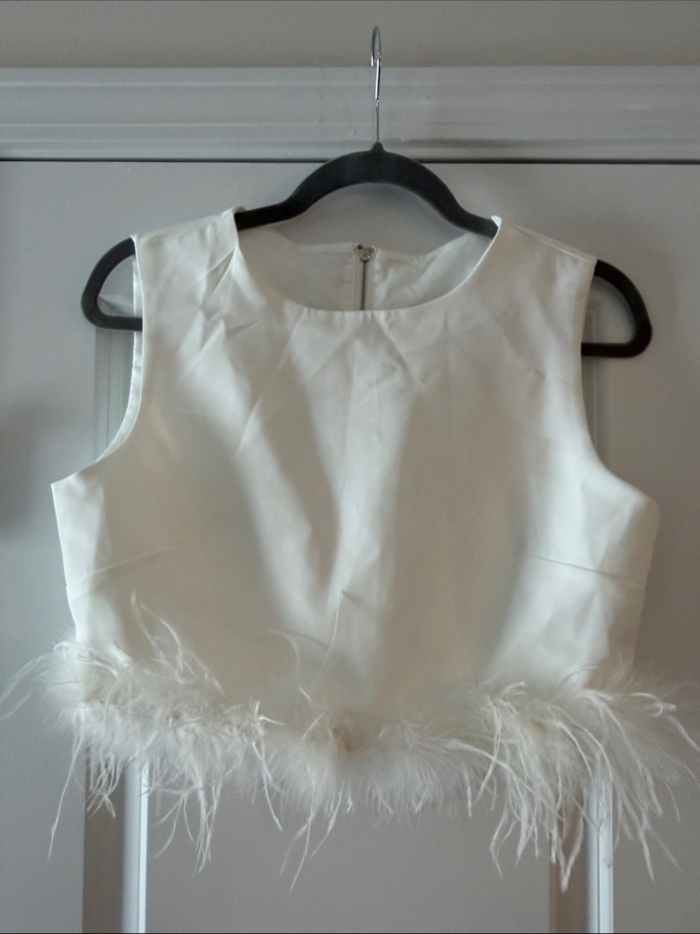 White Feather-Trim Crop Top for Women